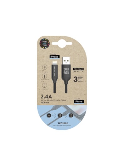 Cable usb 2.4 tech one tech braided nylon tipo usb apple micro usb longitud 1 mt color negro