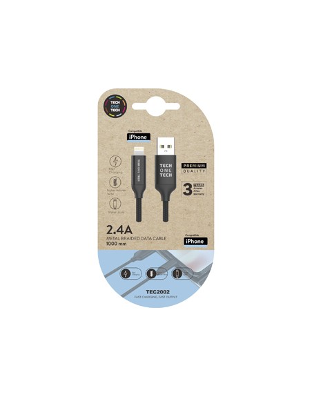 Cable usb 2.4 tech one tech braided nylon tipo usb apple micro usb longitud 1 mt color negro