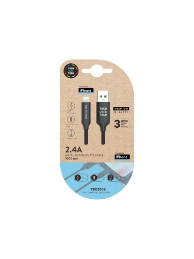 Cable usb 2.4 tech one tech braided nylon tipo usb apple micro usb longitud 1 mt color negro