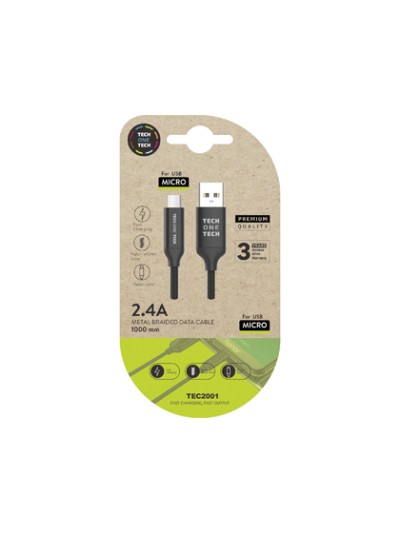 Cable usb 2.4 tech one tech braided nylon tipo usb android micro usb longitud 1 mt color negro
