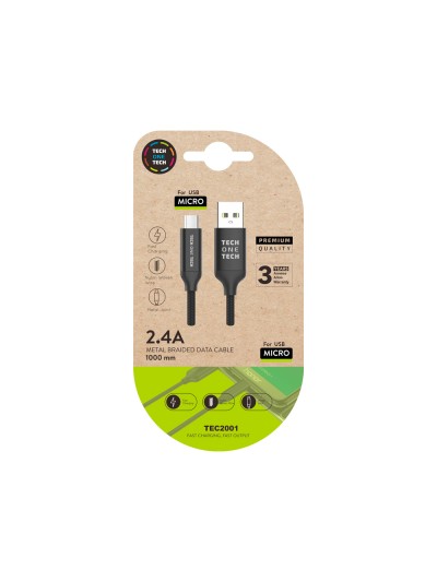 Cable usb 2.4 tech one tech braided nylon tipo usb android micro usb longitud 1 mt color negro