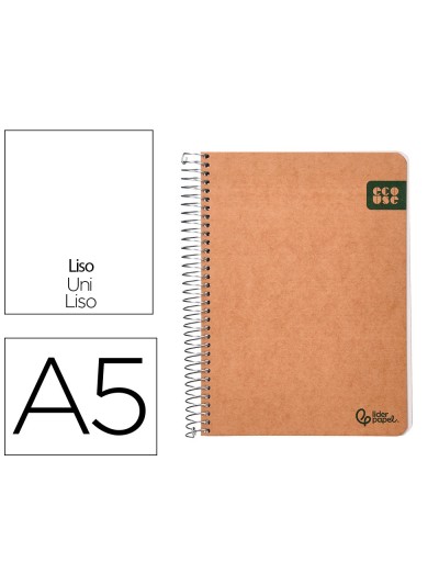 Cuaderno espiral liderpapel din a5 ecouse tapa cartulina kraft contracolada 120h papel 100% reciclado 80 gr liso
