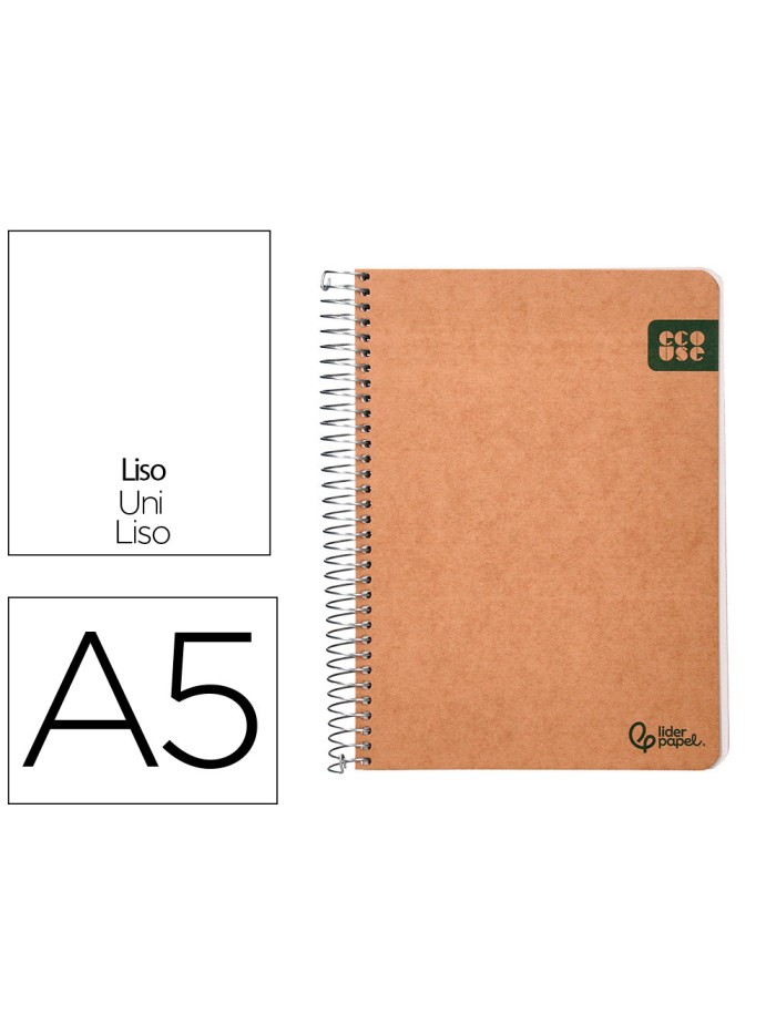Cuaderno espiral liderpapel din a5 ecouse tapa cartulina kraft contracolada 120h papel 100% reciclado 80 gr liso Cuaderno espiral liderpapel din a5 ecouse tapa cartulina kraft contracolada 120h papel 100% reciclado 80 gr liso
