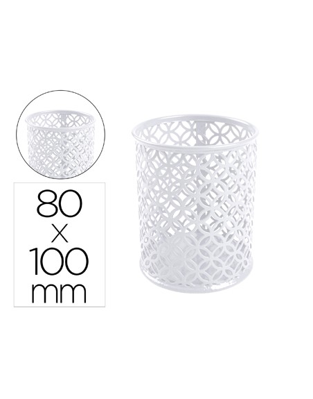 Cubilete portalapices q-connect blanco metal redondo diametro 80 mm alto 100 mm