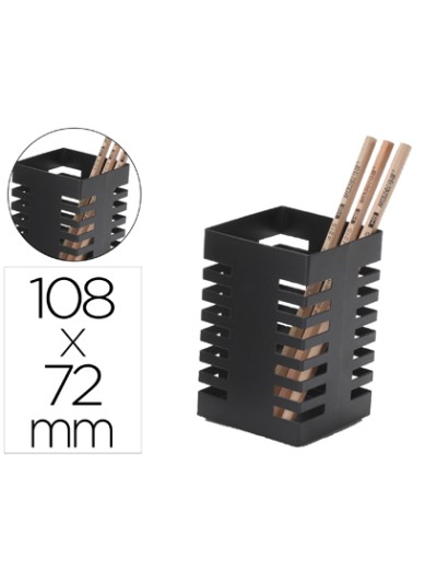 Cubilete portalapices q-connect negro metal cuadrado 72x108 mm