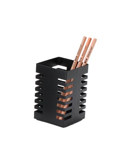 Cubilete portalapices q-connect negro metal cuadrado 72x108 mm