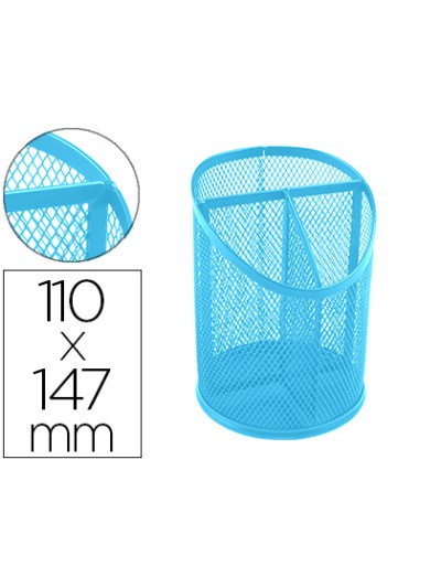 Cubilete portalapices q-connect turquesa metal rejilla con 3 compartimentos diametro 110 mm alto 147 mm