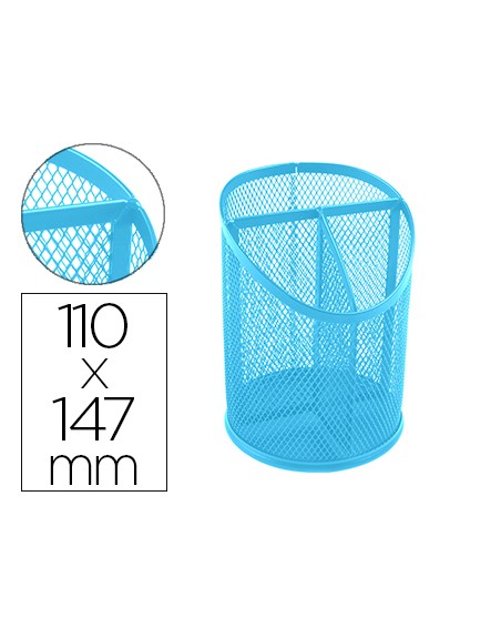 Cubilete portalapices q-connect turquesa metal rejilla con 3 compartimentos diametro 110 mm alto 147 mm