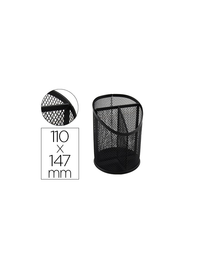 Cubilete portalapices q-connect negro metal redondo rejilla con 3 compartimentos diametro 110 mm alto 147 mm Cubilete portalapices q-connect negro metal redondo rejilla con 3 compartimentos diametro 110 mm alto 147 mm