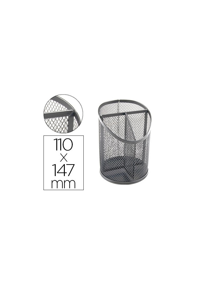 Cubilete portalapices q-connect plata metal redondo rejilla con 3 compartimentos diametro 110 mm alto 147 mm Cubilete portalapices q-connect plata metal redondo rejilla con 3 compartimentos diametro 110 mm alto 147 mm