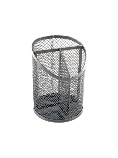 Cubilete portalapices q-connect plata metal redondo rejilla con 3 compartimentos diametro 110 mm alto 147 mm