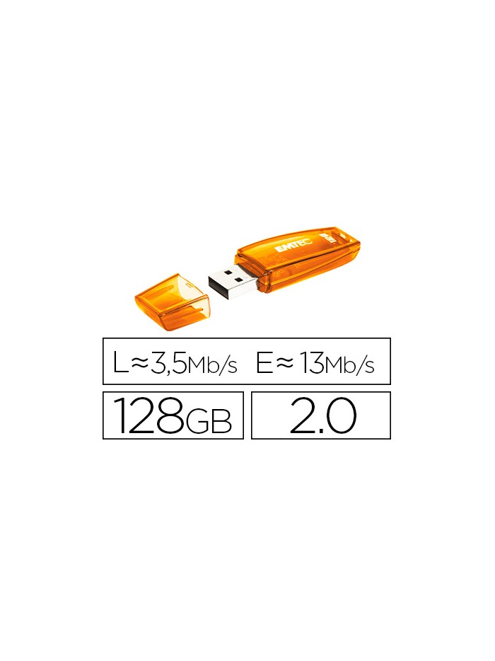 Memoria usb emtec flash c410 128 gb 2.0 naranja Memoria usb emtec flash c410 128 gb 2.0 naranja