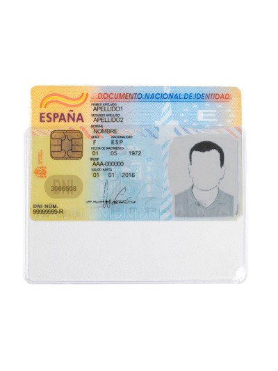 Funda portadocumento q-connect dni 130 micras pvc transparente con uñero 86x54 mm