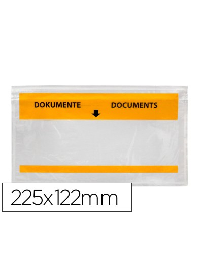 Sobre autoadhesivo q-connect portadocumentos multilingue 225x122 mm ventana totalmente transparente paquete de 1000