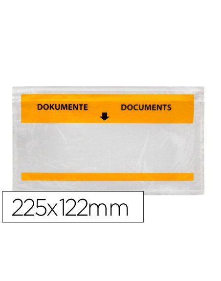 Sobre autoadhesivo q-connect portadocumentos multilingue 225x122 mm ventana totalmente transparente paquete de 1000