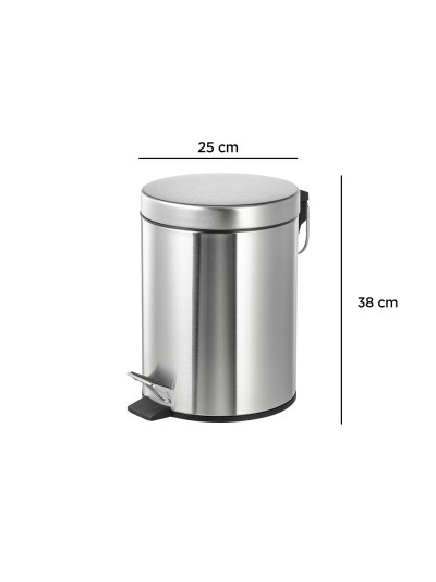 Papelera metalica q-connect con pedal cromada 25x38cm capacidad 12 litros