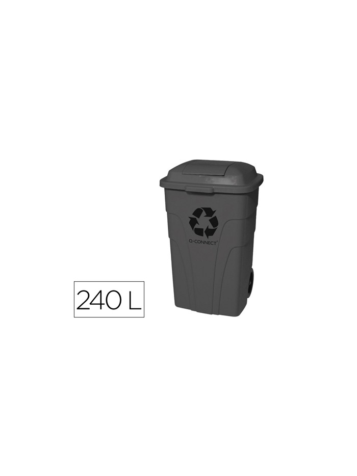 Papelera contenedor q-connect plastico con tapadera 240l color gris 1040x610x610 mm con ruedas Papelera contenedor q-connect plastico con tapadera 240l color gris 1040x610x610 mm con ruedas