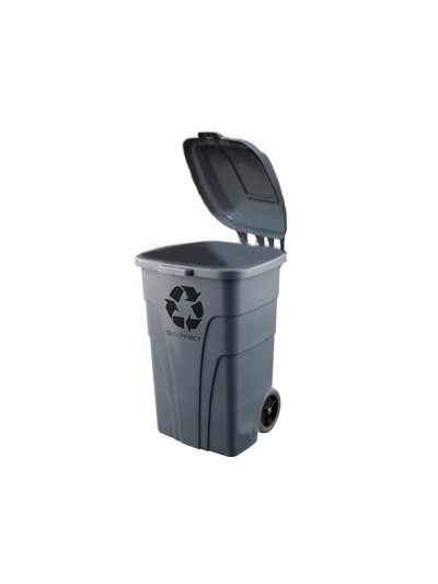 Papelera contenedor q-connect plastico con tapadera 240l color gris 1040x610x610 mm con ruedas