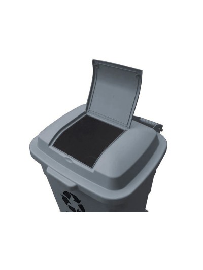 Papelera contenedor q-connect plastico con tapadera 240l color gris 1040x610x610 mm con ruedas
