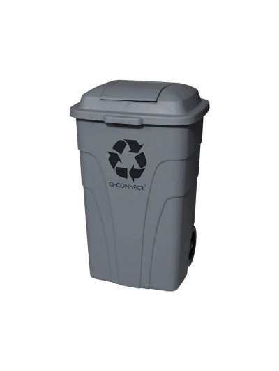 Papelera contenedor q-connect plastico con tapadera 240l color gris 1040x610x610 mm con ruedas