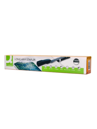 Grapadora q-connect kf02292 metalica brazo largo capacidad 20 hojas usa grapas 24/6 y 26/6 color negro