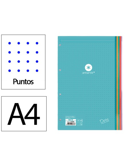 Recambio antartik a4 100 hojas 90g/m2 puntos 4 taladros bandas de 5 colores
