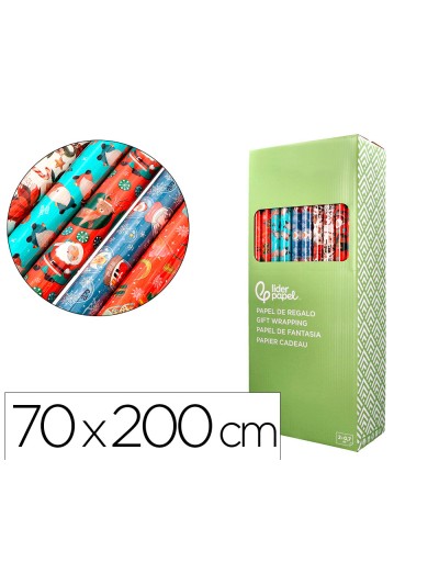 Papel de regalo liderpapel navidad rollo ancho 70 cm longitud 2 mt gramaje 60 gr diseños surtidos c-2024