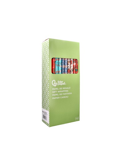 Papel de regalo liderpapel navidad rollo ancho 70 cm longitud 2 mt gramaje 60 gr diseños surtidos c-2024