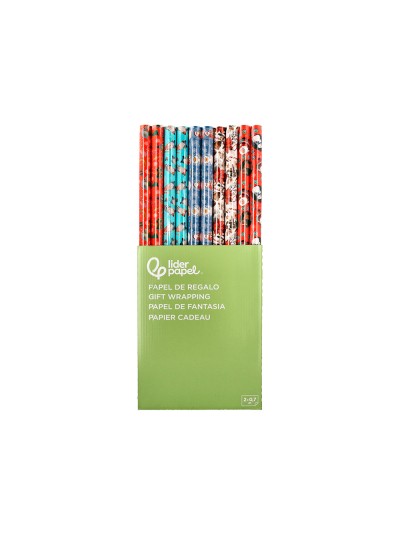 Papel de regalo liderpapel navidad rollo ancho 70 cm longitud 2 mt gramaje 60 gr diseños surtidos c-2024