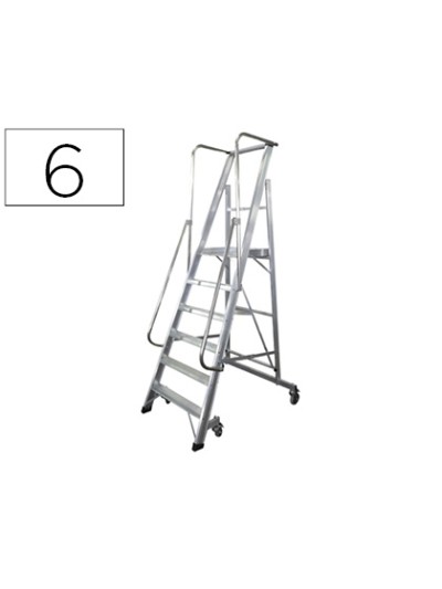 Escalera movil ktl de aluminio con plataforma y guardacuerpos plegable 6 peldaños serie 2xl-s