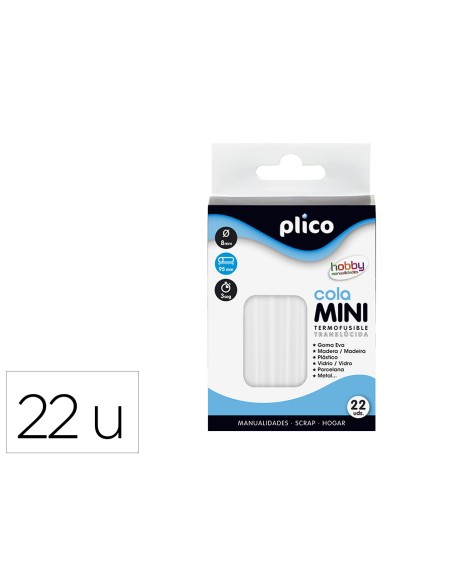 Barra termofusible plico mini translucida 8 mm de diamero x 100 mm de alto blister 22 unidades