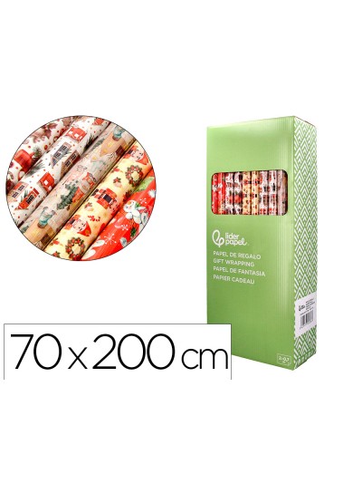 Papel de regalo liderpapel navidad rollo ancho 70 cm longitud 2 mt gramaje 60 gr diseños surtidos b-2024