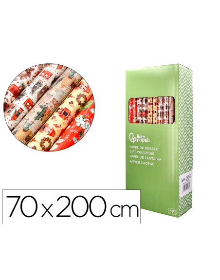 Papel de regalo liderpapel navidad rollo ancho 70 cm longitud 2 mt gramaje 60 gr diseños surtidos b-2024