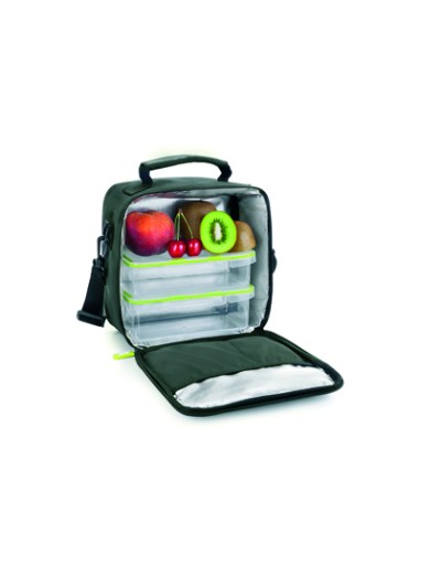 Bolsa porta alimentos ibili lunch away green termica asa 2 recipientes tapa hermetica y bandeja 22x22x12 cm