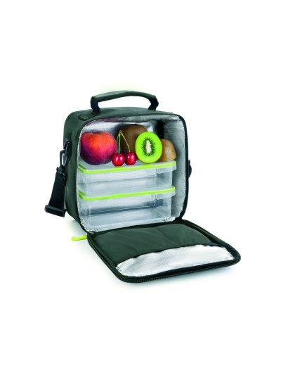 Bolsa porta alimentos ibili lunch away green termica asa 2 recipientes tapa hermetica y bandeja 22x22x12 cm