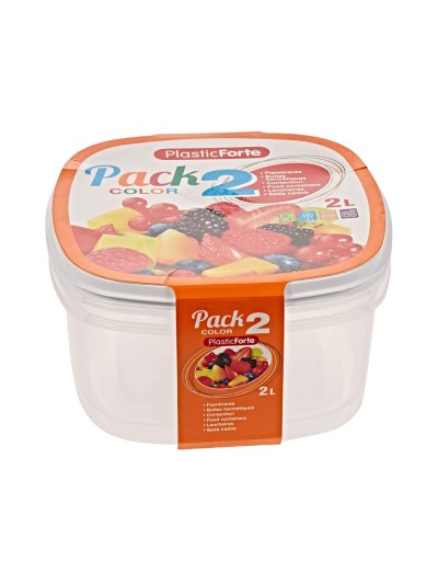 Fiambrera plasticforte transparente tapa color 2 litros pack 2 unidades