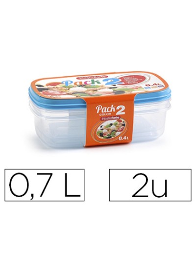 Fiambrera plasticforte transparente tapa color 0,7 litros pack 2 unidades