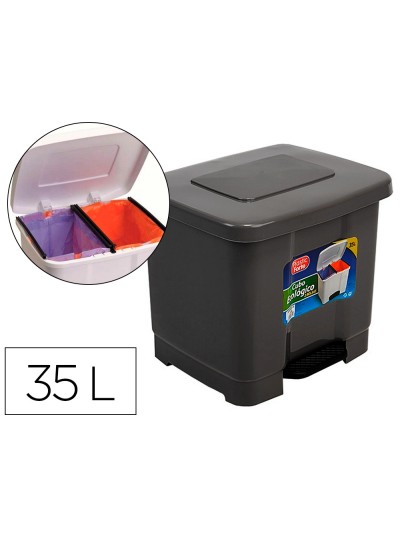 Papelera contenedor plasticforte plastico con pedal 2 compartimentos 35 litros gris oscuro