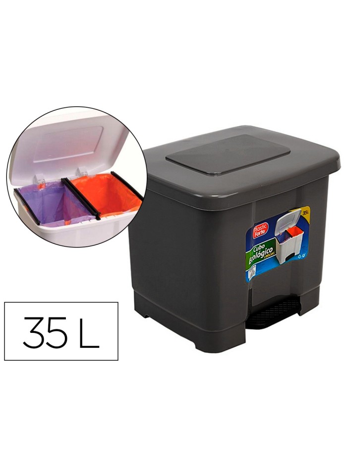 Papelera contenedor plasticforte plastico con pedal 2 compartimentos 35 litros gris oscuro Papelera contenedor plasticforte plastico con pedal 2 compartimentos 35 litros gris oscuro