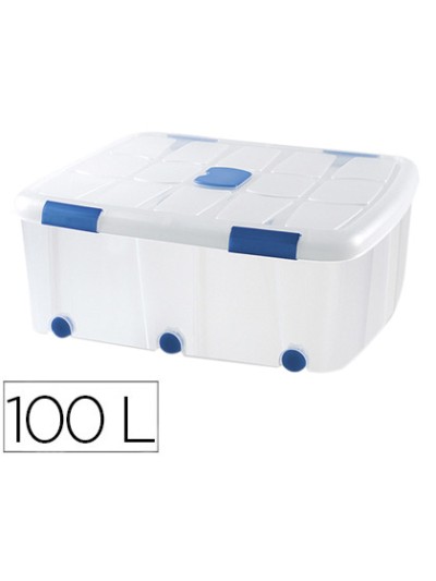 Contenedor plastico plasticforte 100 litros n 15 transparente con tapa 330x800x600 mm