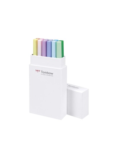 Rotulador tombow abt dual brush acuarelable doble punta fina/pincel estuche de 12 unidades colores pastel