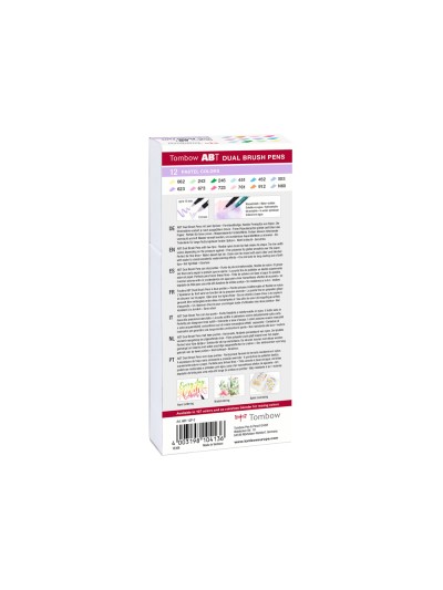 Rotulador tombow abt dual brush acuarelable doble punta fina/pincel estuche de 12 unidades colores pastel