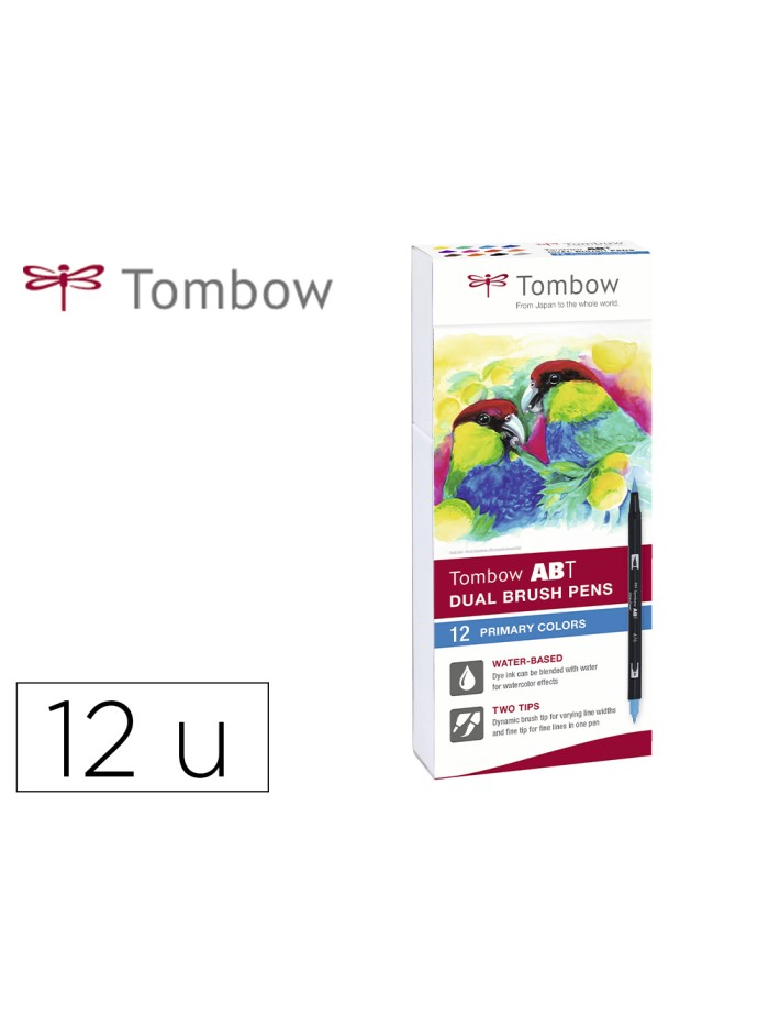 Rotulador tombow abt dual brush acuarelable doble punta fina/pincel estuche de 12 unidades colores primarios Rotulador tombow abt dual brush acuarelable doble punta fina/pincel estuche de 12 unidades colores primarios