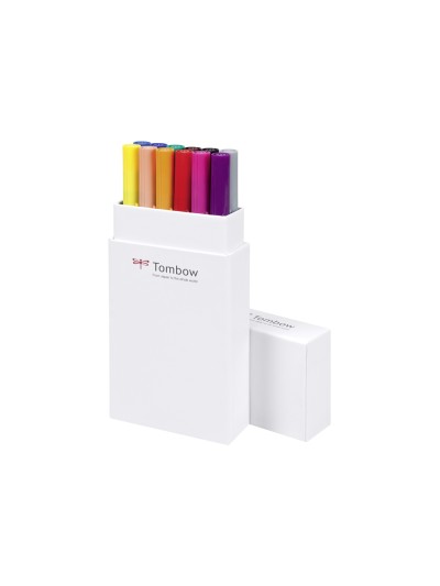 Rotulador tombow abt dual brush acuarelable doble punta fina/pincel estuche de 12 unidades colores primarios