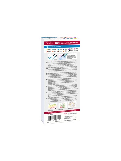 Rotulador tombow abt dual brush acuarelable doble punta fina/pincel estuche de 12 unidades colores primarios