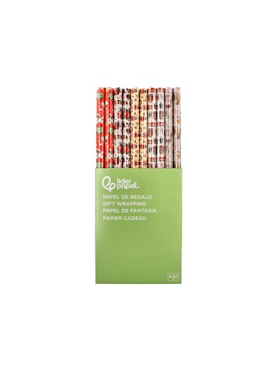 Papel de regalo liderpapel navidad rollo ancho 70 cm longitud 2 mt gramaje 60 gr diseños surtidos b-2024