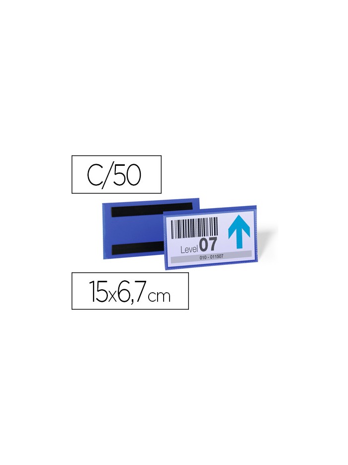 Funda durable magnetica 150x67 mm plastico azul ventana transparente pack de 50 unidades Funda durable magnetica 150x67 mm plastico azul ventana transparente pack de 50 unidades