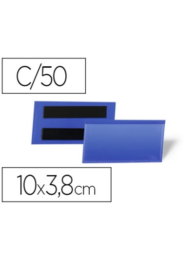 Funda durable magnetica 100x38 mm plastico azul ventana transparente pack de 50 unidades