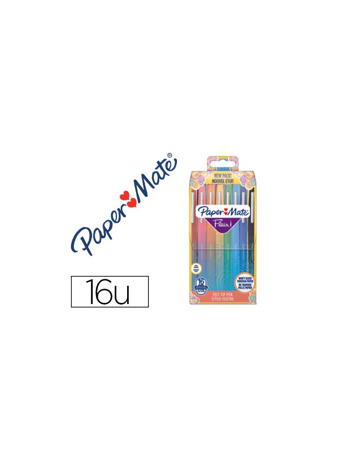 Rotulador paper mate flair original punta fibra tropical estuche rigido de 16 unidades colores surtidos Rotulador paper mate flair original punta fibra tropical estuche rigido de 16 unidades colores surtidos