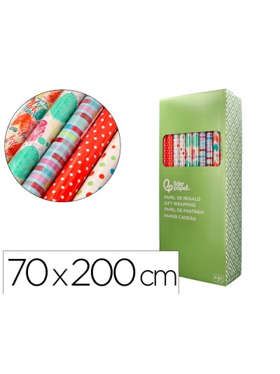 Papel de regalo liderpapel todo año rollo ancho 70 cm longitud 2 mt gramaje 60 gr diseños surtidos c-2024